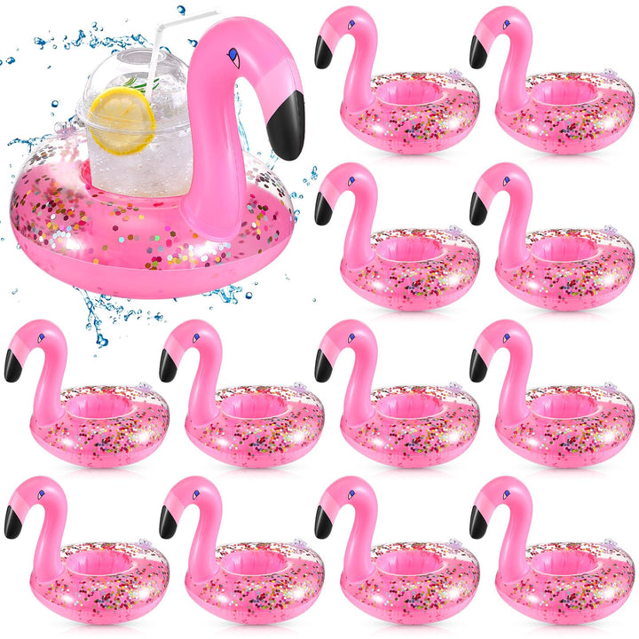 Perthlin 16 Flamingo Aufblasbare Getränkehalter Flamingo Pool Getränkehalter Glitzernde Konfetti Sch