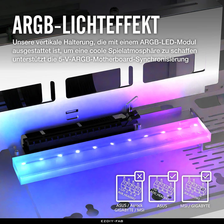 EZDIY-FAB PCIe 4.0 GPU Halterung Grafikkartenhalterung Multi-Winkel Einstellung mit 5V 3 Pin ARGB LE