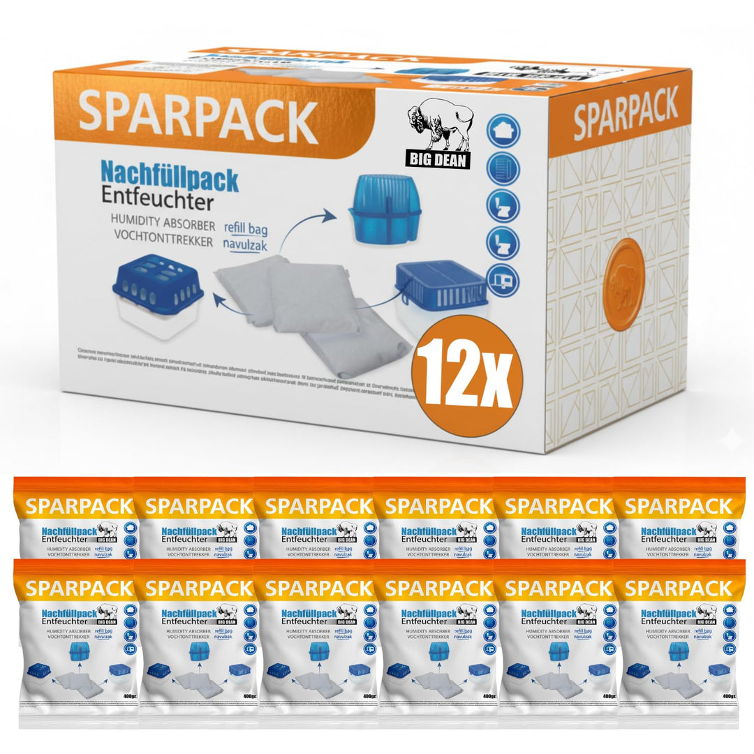 BigDean 12x 400g Luftentfeuchter Nachfüllpack Feuchtigkeitskiller Feuchtigkeits-Stopper Nachfüll-Beu