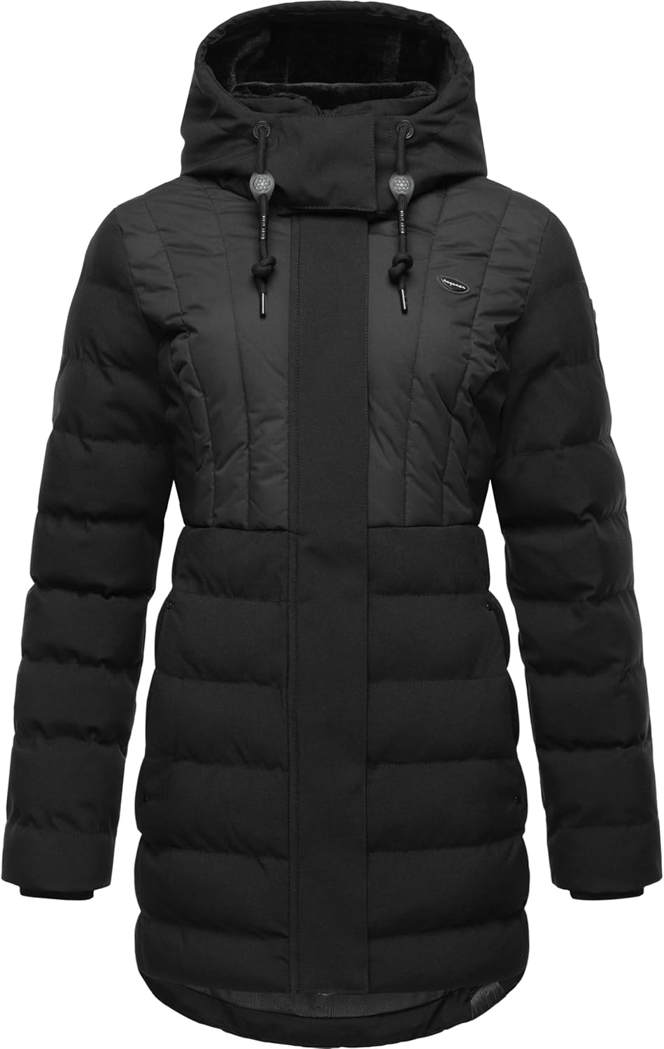 Ragwear Damen Wintermantel Warmer wasserdichter Steppmantel lang mit Kapuze Ashanta Block XS-6XL S B