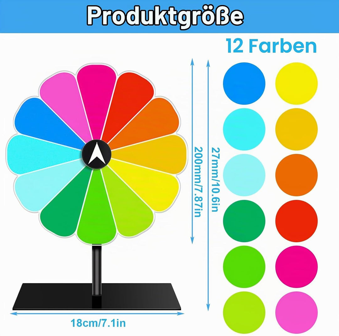 Glücksrad zum Drehen 20 cm 12 Farben Glücksrad Spielzeug mit Trocken Abwischbarem Marker Ständer Glü