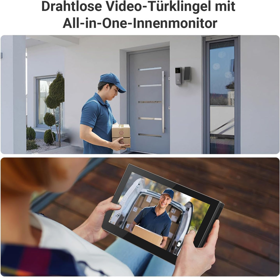 EZVIZ Kabellose Türklingel EP3x mit smartem Bildschirm SD7, 2K Video Türklingel mit Doppellinse, Per