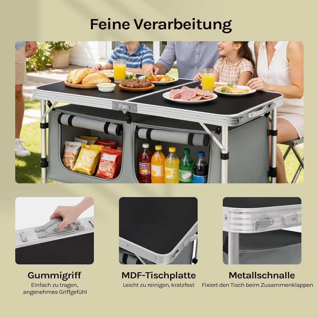 WOLTU faltbar Campingschrank Alu Campingtisch Höhenverstellbar mit Stauraum, Outdoor Campingmöbel Kl