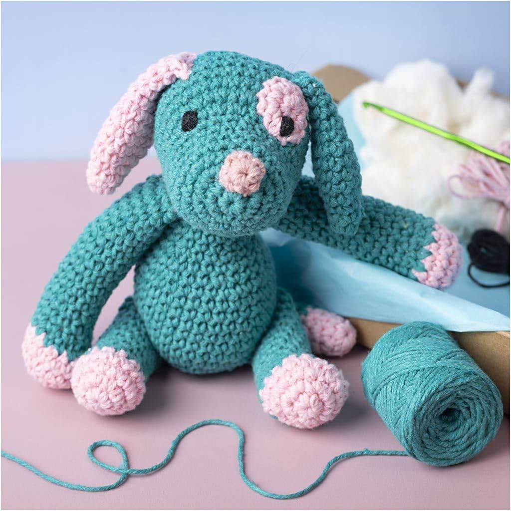 Creativ Company Amigurumi DIY Häkelset (Welpe - Pastellpink, Dunkeltürkis) Welpe - Pastellpink, Dunk