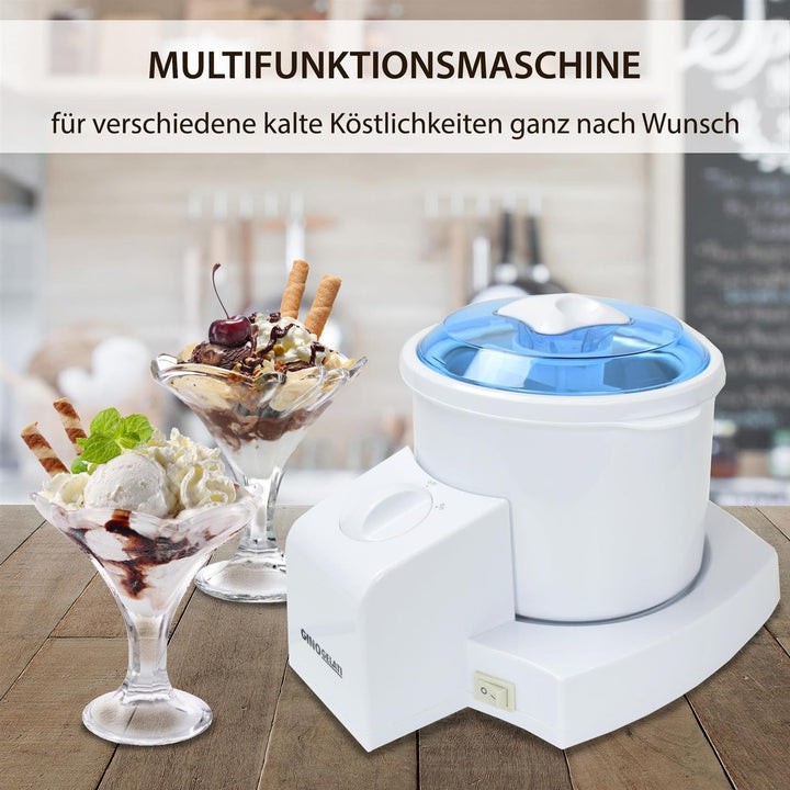 Gino Gelati Eismaschine Potium Speiseeismaschine Eiscreme Maschine Eisbereiter, 70 Watt, Weiss/Blau,