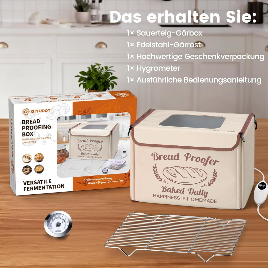 Faltbare Gärbox mit Temperaturregelung 20–40°C & 48h-Timer, Teiggärbox mit Metallregal, ideal für Sa