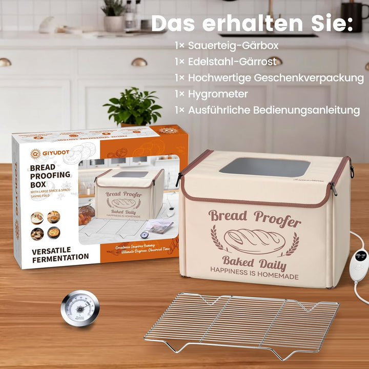 Faltbare Gärbox mit Temperaturregelung 20–40°C & 48h-Timer, Teiggärbox mit Metallregal, ideal für Sa