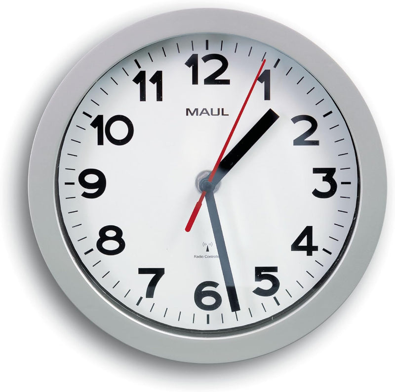 Maul Wanduhr MAULstep Ø 20 cm | Funkuhr mit automatischer Zeiteinstellung | ideal für Wohnzimmer, Sc