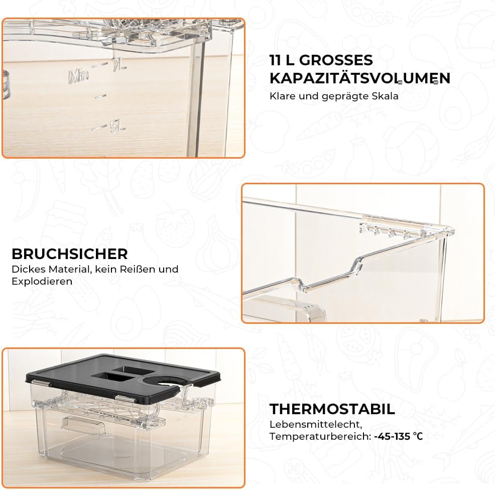 Sous Vide Behälter mit Deckel Sous Vide Container mit Rack 11L für Sous Vide Stick Garer Mehrere Mar