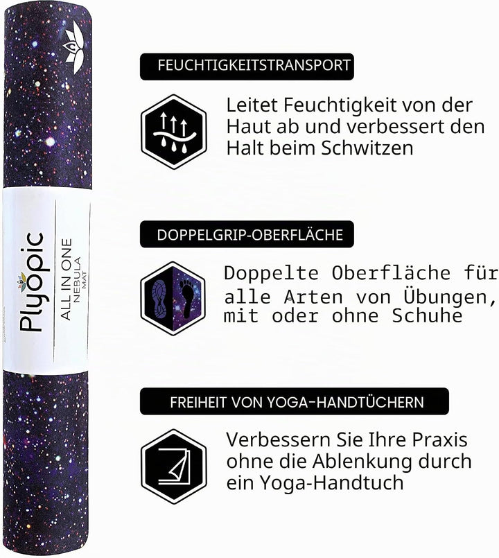 Plyopic All-In-One Yoga-Matte – Rutschfest auch bei Schweiss | Premium Matte mit Sweat-Grip Oberfläc