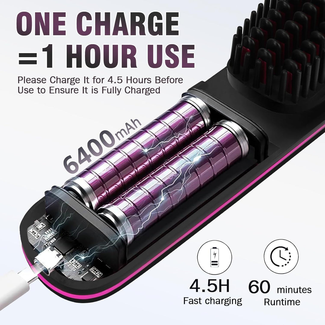 Stylingbürste für Kurze Haare,Glättbürste Kabellos mit LED-Anzeige,Glättungskamm verhindert Haarzieh
