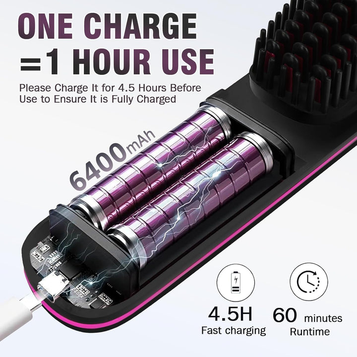 Stylingbürste für Kurze Haare,Glättbürste Kabellos mit LED-Anzeige,Glättungskamm verhindert Haarzieh