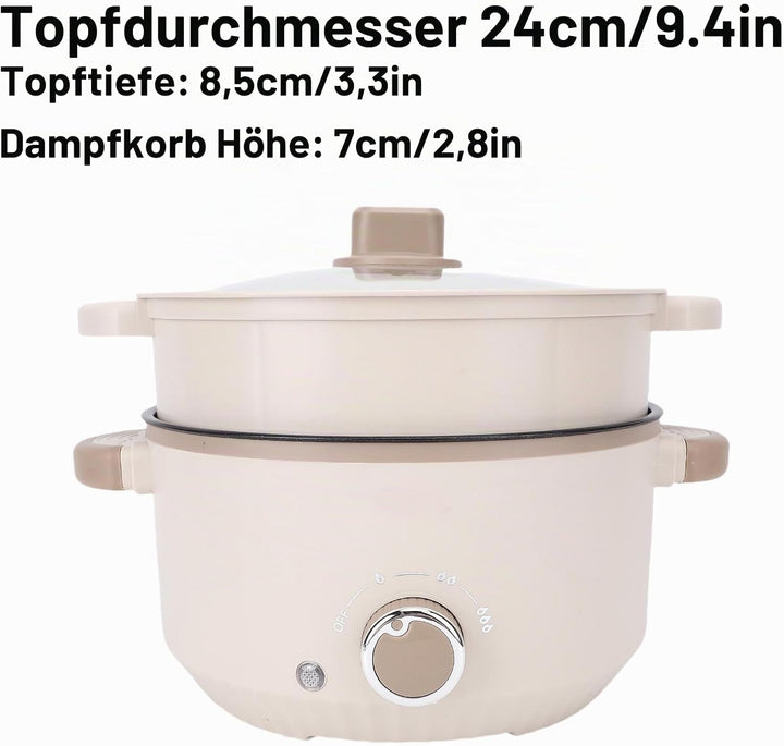 Multicooker -Elektretopf, Anti -Stick -Beschichtung Elektrischer Ramenkocher mit Dampfkorb für Nudel