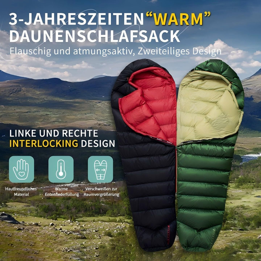 Daunenschlafsack Ultraleicht mit kleinem Packmass(620FP/RDS)-Sommerschlafsack für Camping,Trekking,B