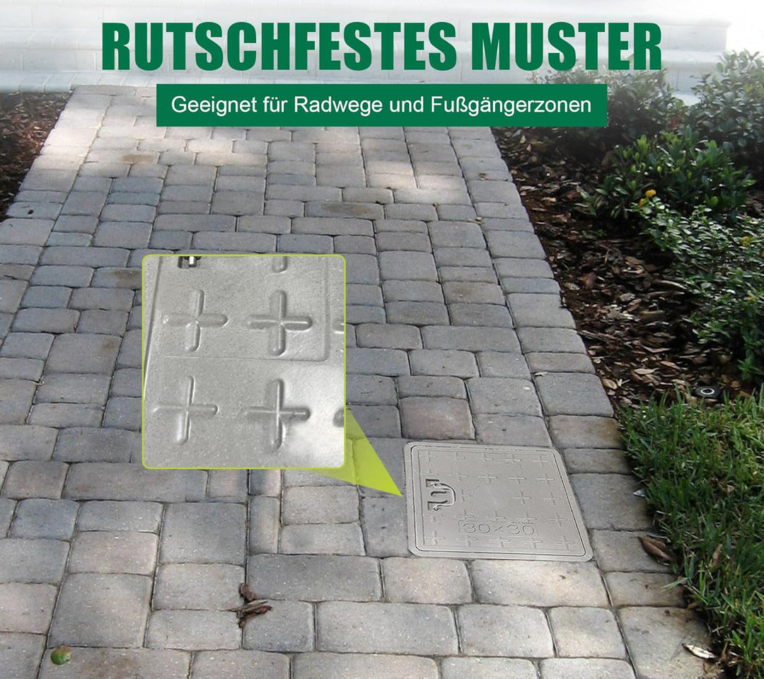 Schachtabdeckung mit Rahmen 300x300 mm GFK A15 Schachtdeckel mit Griff Kanaldeckel Inspektionsschach