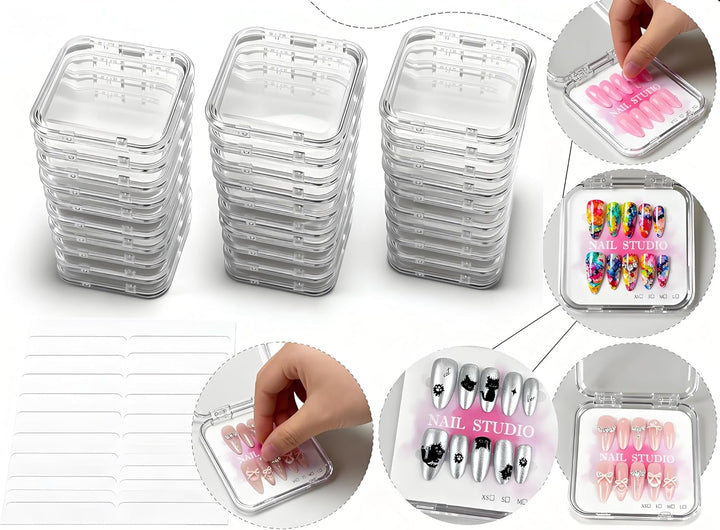 fafzms 20 Stück Nagelaufbewahrungsbox Organizer (8.5x8.5cm) + 60 Stück Verbessertes Doppelseitiges K