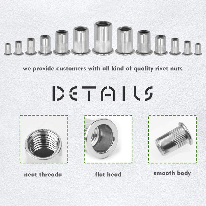 Waycreat 304 Nietmutter Edelstahl Sortiment,Rivet nut Nutsert Kit M3 M4 M5 M6 M8 M10 M12, 189-pack