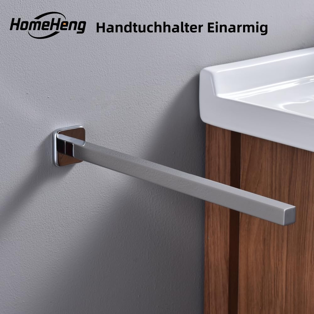 HomeHeng Handtuchhalter Einarmig Bad, Handtuchhalter Chrom 40cm, Handtuchstange Eckig Rostfrei, SUS3