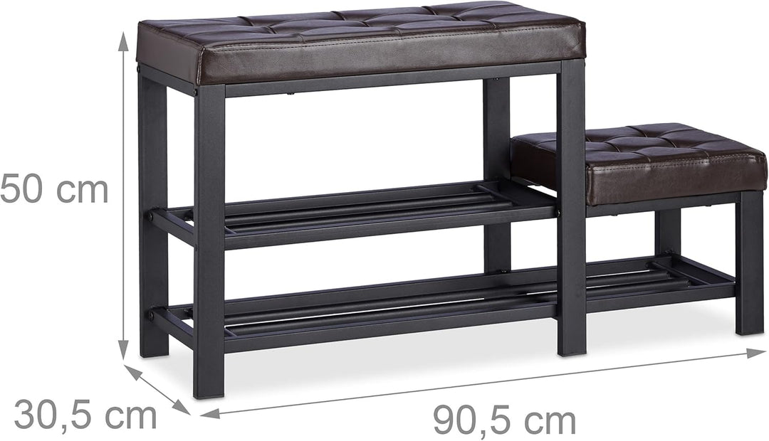 Relaxdays, braun Schuhbank mit Hocker, gemütliche Sitzpolster, Schuhablage 2 Ebenen, Kinder, HBT: 50