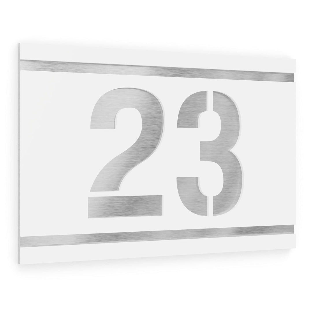 Graviers Design Hausnummernschild mit Gravur aus V2A Edelstahl 215x150mm - Weiss - Wetterfest Rostfr