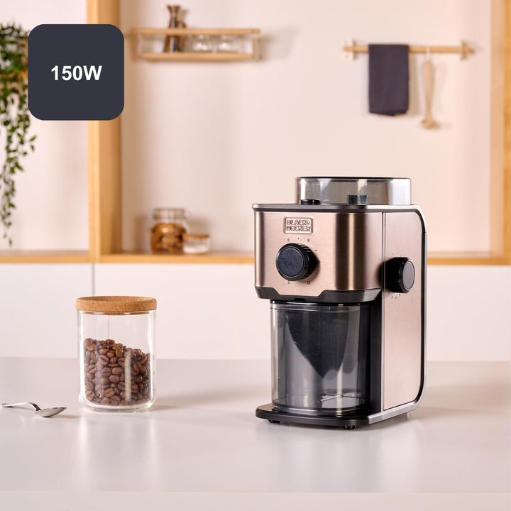 Black+Decker - Kaffeemühle BXCG151E | 150W Leistung | 14 Mahlgrade | 200g Behälter | Edelstahl-Anti-