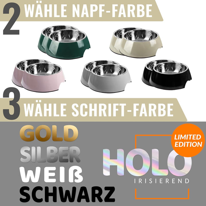 ne&no® Futternapf 2er Set für Hunde und Katzen (M - PERSONALISIERT, SCHWARZ) M - PERSONALISIERT SCHW