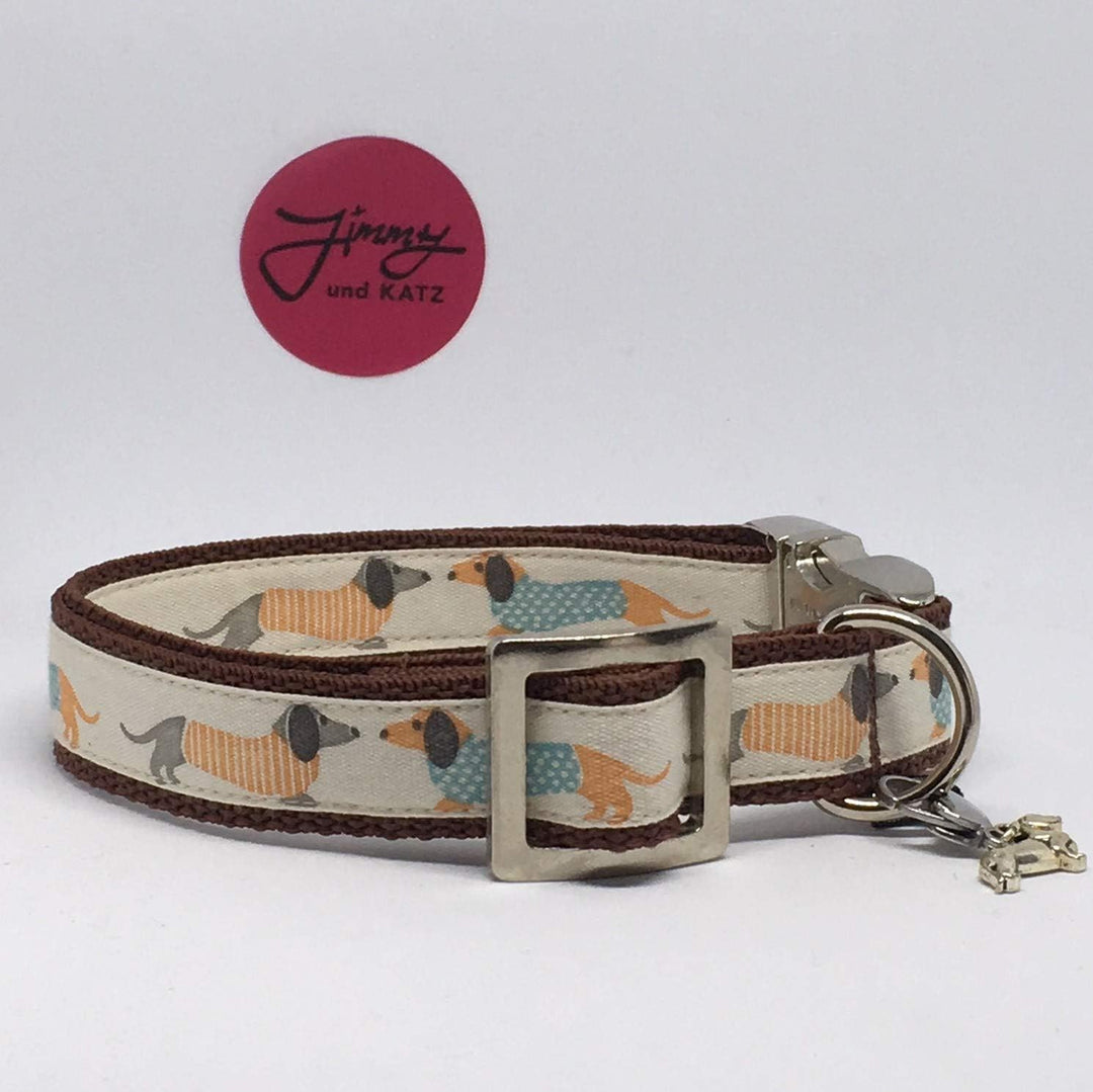 Jimmy und Katz Hundehalsband Dackel Teckel Creme 26-40cm x 2cm, Creme