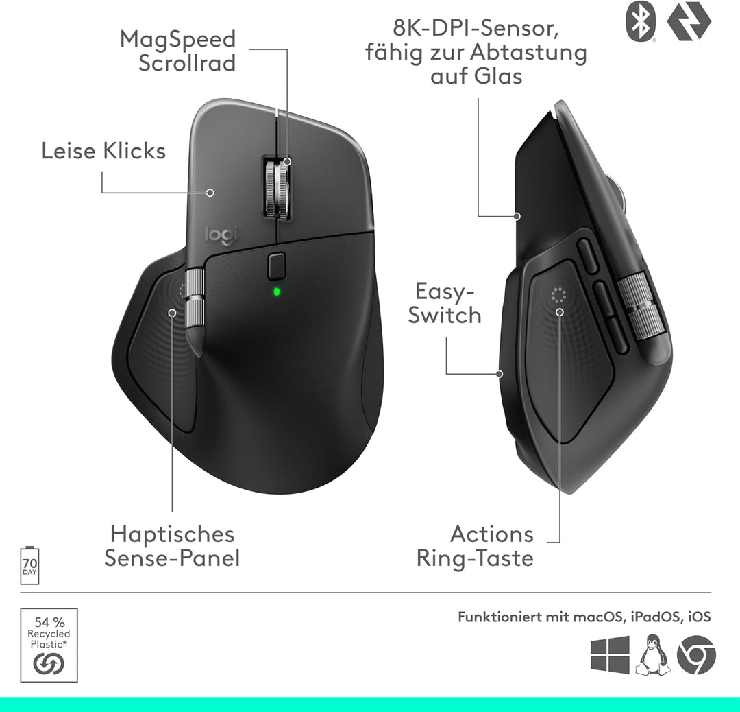 Logitech MX Master 4 for Mac, ergonomische Bluetooth-Maus mit fortschrittlichem haptischem Feedback,