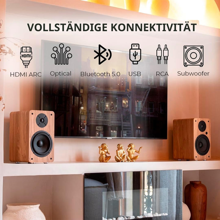 VULKKANO A6 ARC Aktivlautsprecher mit 6.5" Woofer, Bluetooth 5.0, HDMI ARC, Optische, RCA, USB, mit