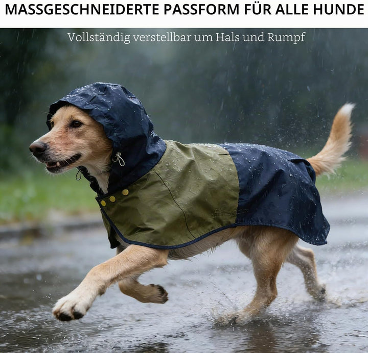 Regenmantel Hund, Regenjacke Hund wasserdicht mit Verstellbarer Kapuze &amp; elastischen Beinbändern – L