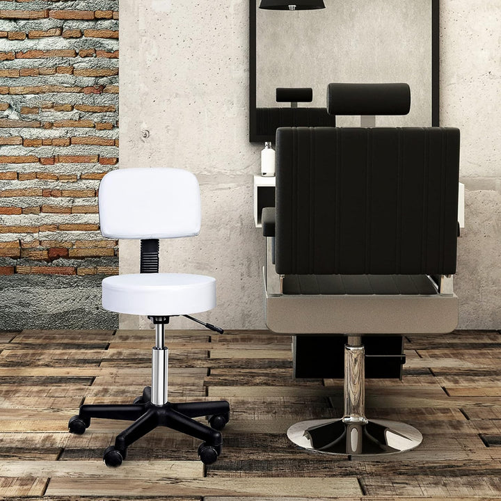 HOMCOM Arbeitshocker Rollhocker Drehhocker höhenverstellbar mit Lehne Büro Weiss Φ35 x H72-84 cm, We