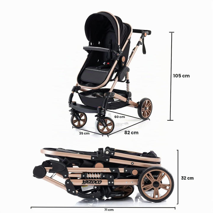 GLOKID Kinderwagen 3 in 1,Reisesysteme, Buggy mit Umkehrbarem Zwei-Wege-Schub,Babywanne Buggy&amp;Sports