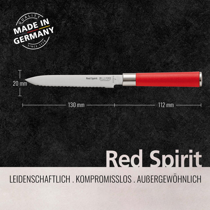 F. DICK Red Spirit Allzweckmesser mit Wellenschliff (13 cm Klingenlänge, arbeitet mühelos durch Scha