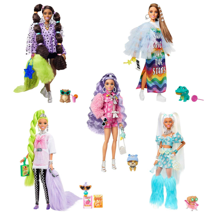 Barbie HHC58 - Extra-Set mit 5 Puppen, mit exklusiver Barbie Extra-Puppe, 70 modischen Teilen und Ac