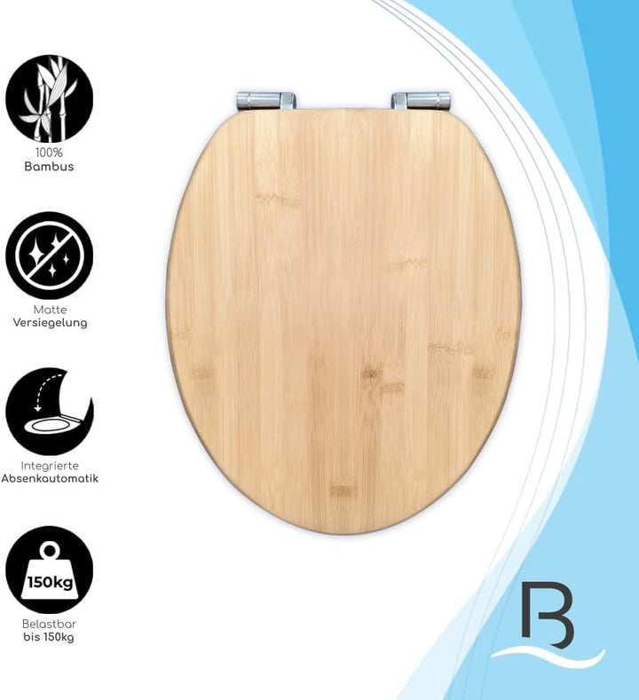 Bath4U Bambus Toilettendeckel | mit Absenkautomatik | Nachhaltige Klobrille | aus hochwertigem Bambu