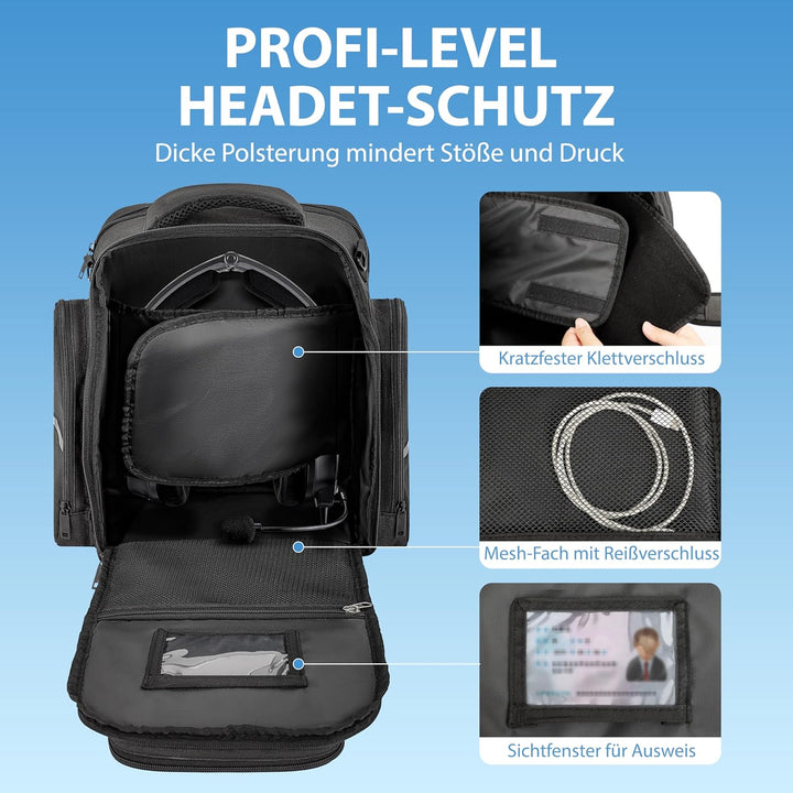 Pilotentasche, Flugtasche für Aviation Headset mit Polsterung, Passend für Headset, iPad & Flugzubeh