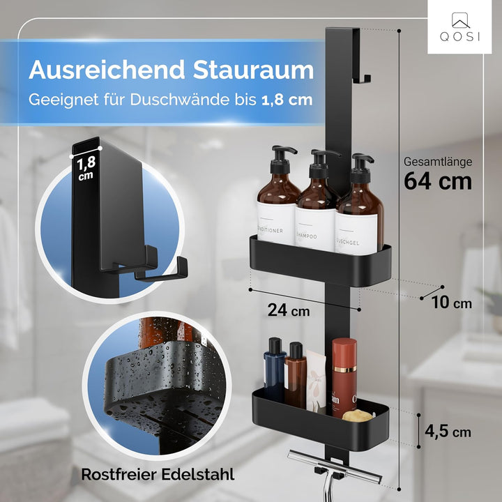 QOSI Duschablage zum Hängen als Set Inkl. 3x Shampoo Flaschen Seifenspender | Duschregal mit 2 Dusch