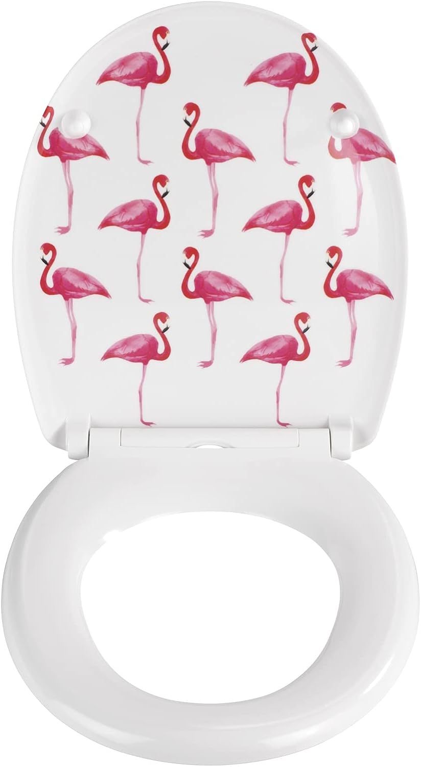 WENKO WC-Sitz Flamingo, Toilettensitz mit Absenkautomatik, Fix-Clip Hygiene-Befestigung, WC-Deckel a