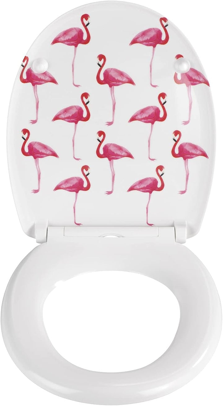 WENKO WC-Sitz Flamingo, Toilettensitz mit Absenkautomatik, Fix-Clip Hygiene-Befestigung, WC-Deckel a