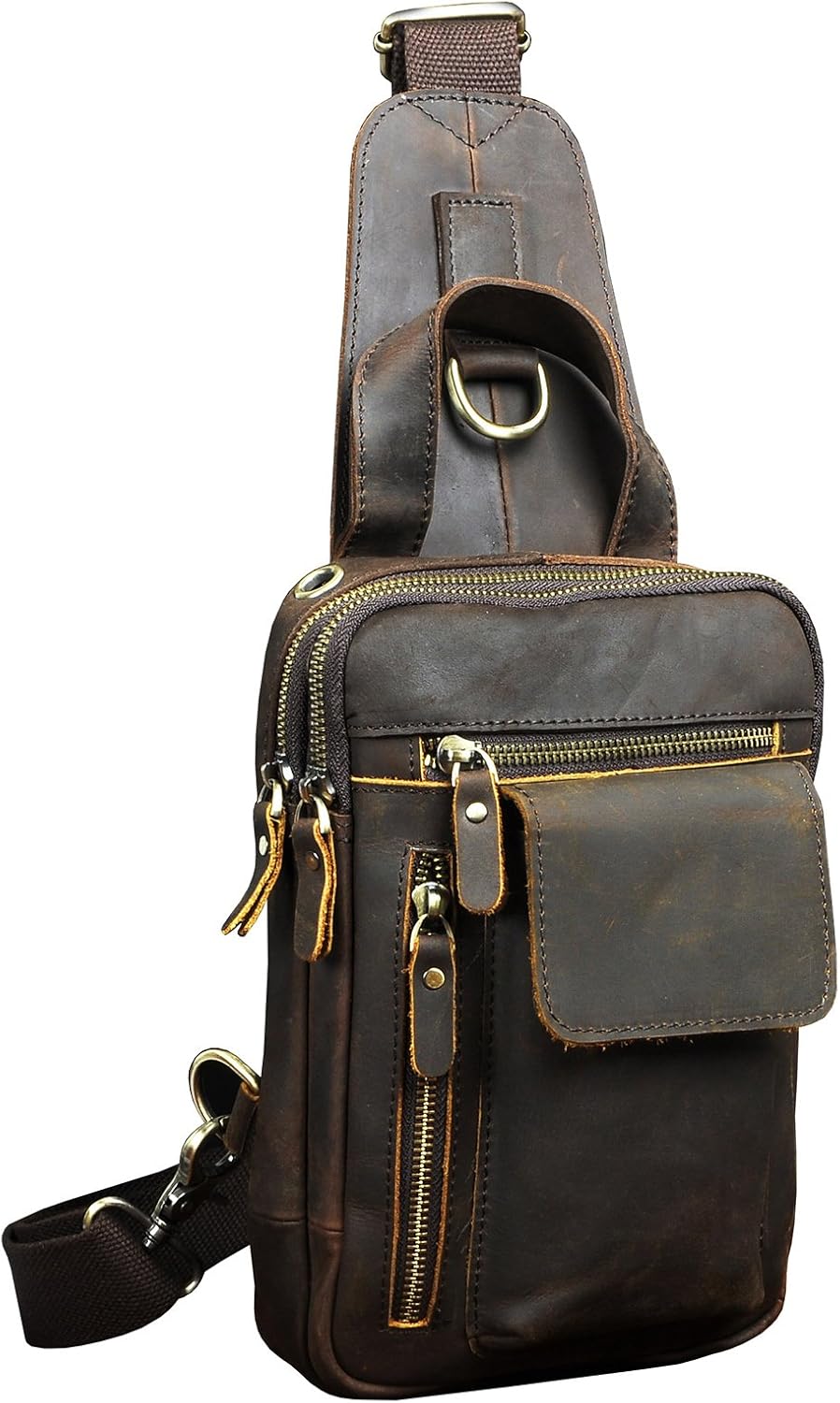 Le'aokuu Herren Echtes Leder Brusttasche Crossbody Bag Sling Bag Schultertasche Gurteltasche Umhänge
