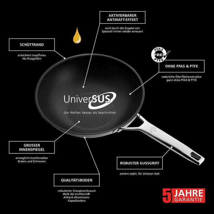 Schulte-Ufer Wokpfanne ASTRAL mit UniverSUS-Oberflächenstruktur, 64455-28, Edelstahl, 28 cm