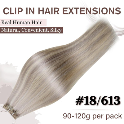 Hetto Clip Extensions Echthaar Blond Clip in Echthaar Extensions Remy Haarverlängerungen Clip in Ext
