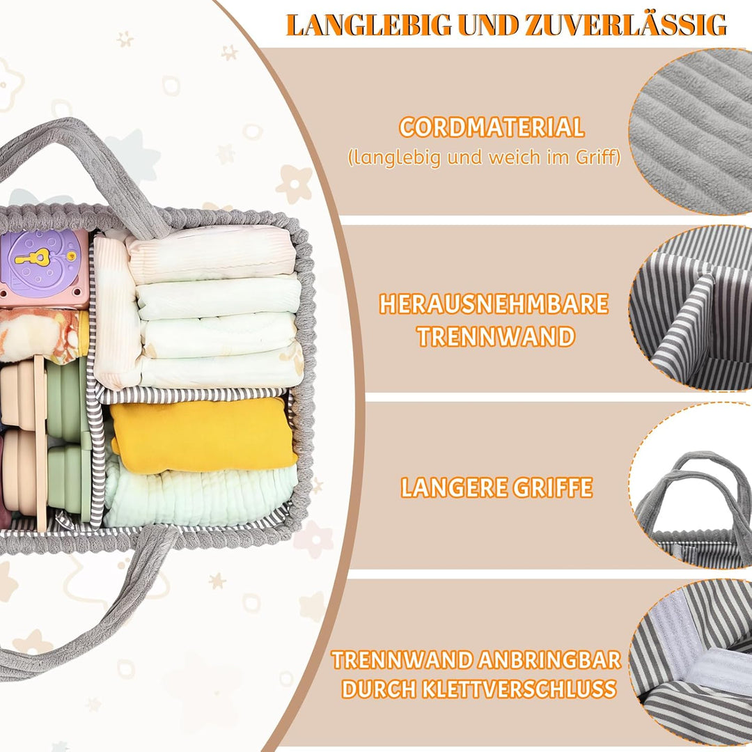 Wickeltisch Organizer, Baby Windel Caddy Korb, Wickeltasche Organizer mit Fächern & Griffen, Cord Wi