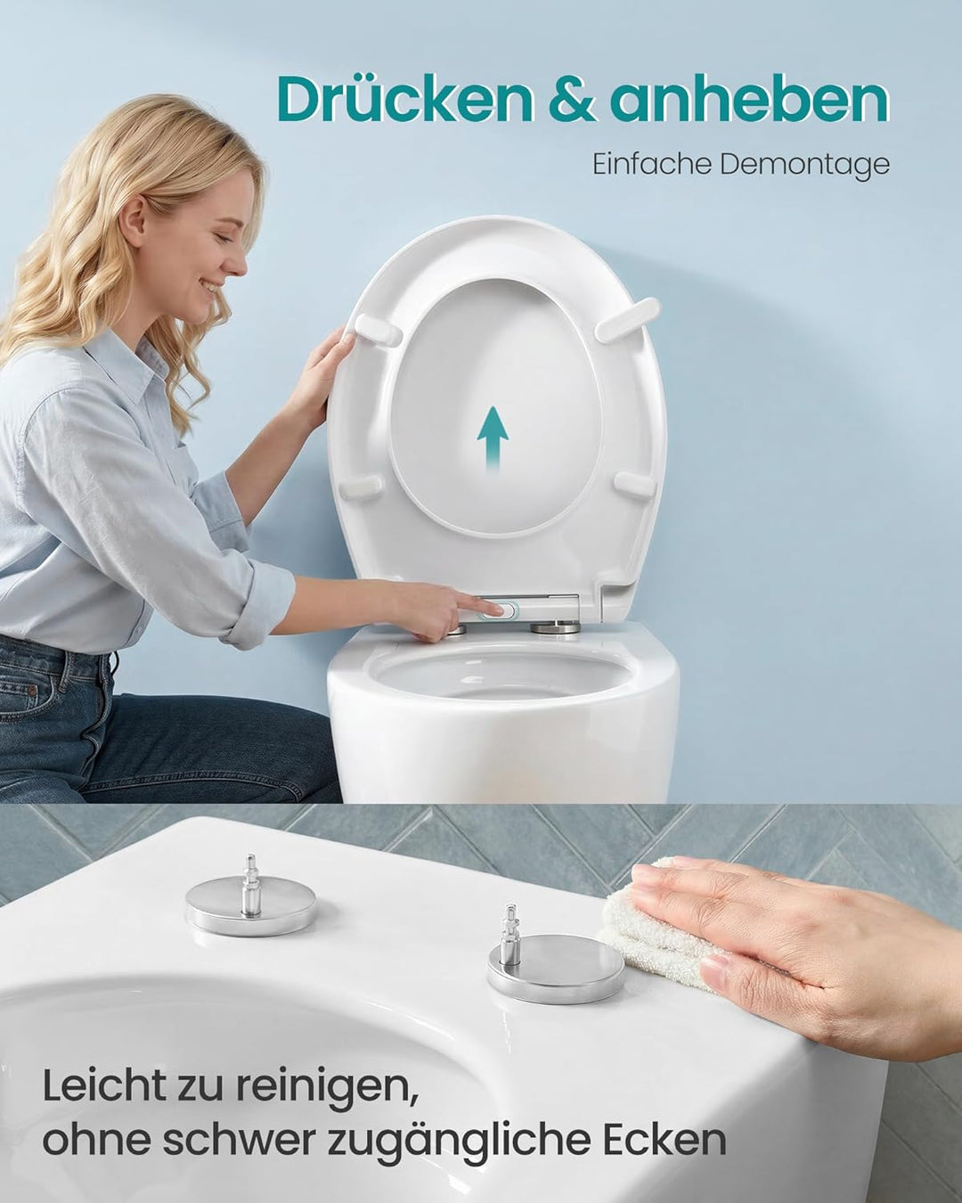 SONGMICS Toilettendeckel O-Form, WC-Sitz mit Absenkautomatik, Griff, Toilettensitz schnell abnehmbar