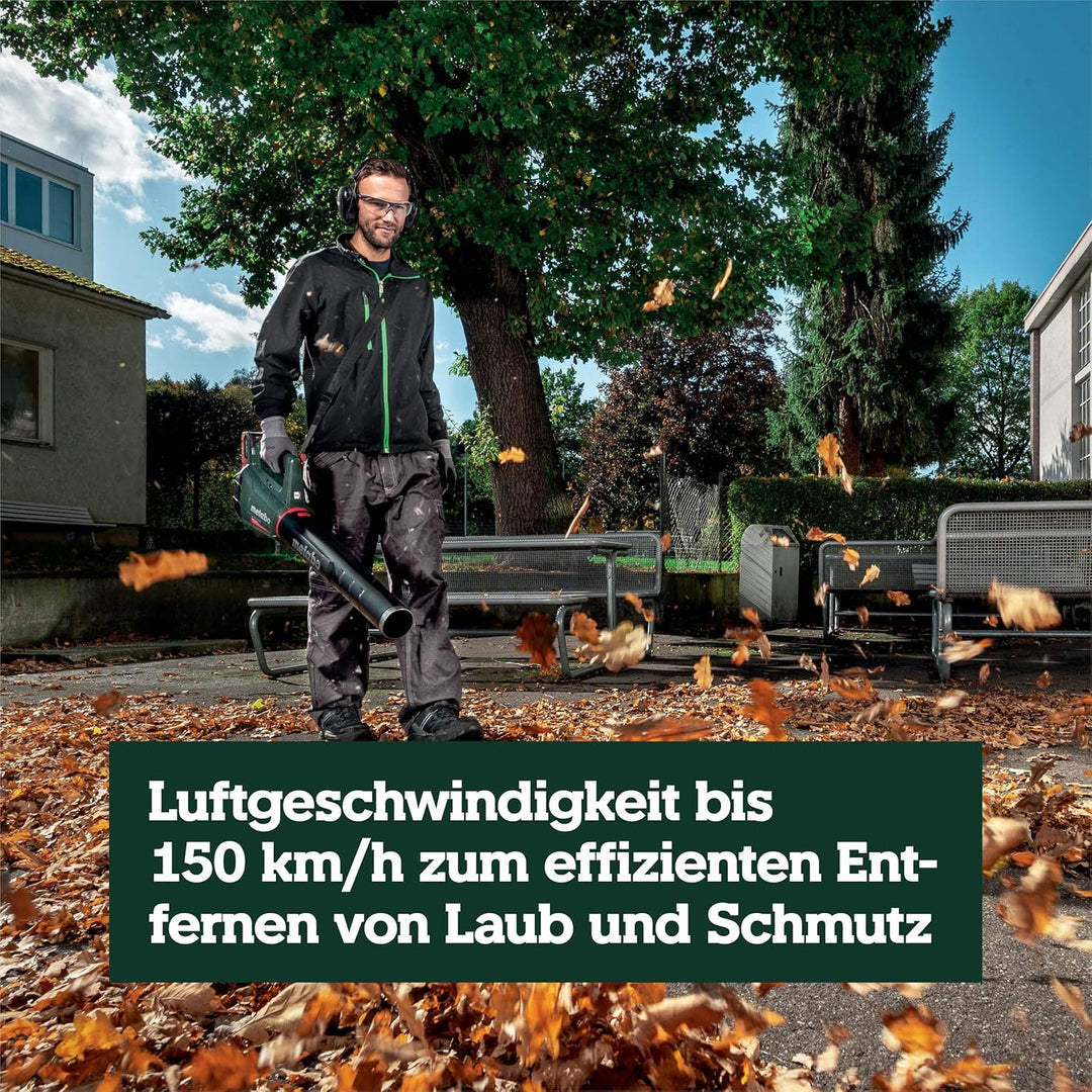 Metabo Akku-Laubbläser LB 18 LTX BL (601607850) 18V, 150 km/h Luftgeschwindigkeit (Tragegurt, gummie