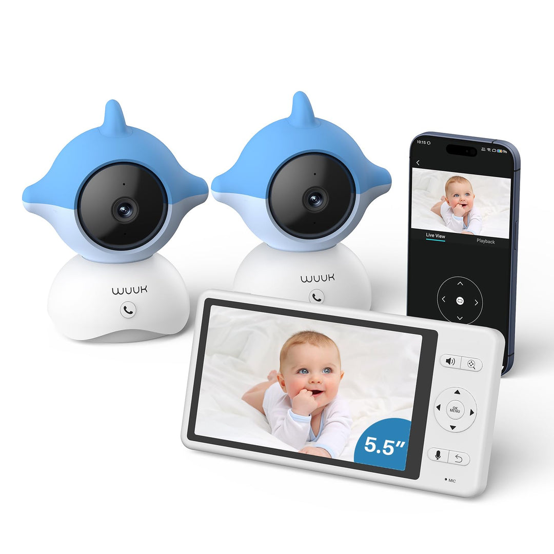 WUUK 2K Babyphone mit Kameras und App, 5.5 Zoll Display mit 360° PTZ Baby Monitor, 135° Weiter Blick