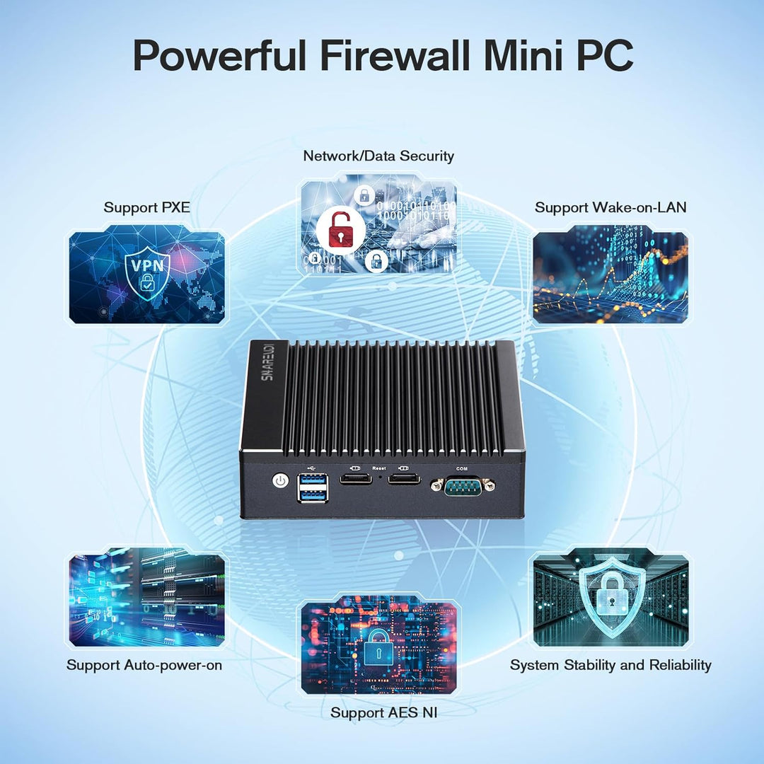 Sharevdi Firewall Micro Appliance, 4*In-tel i225 2.5Gbe NICs, In-tel Pentium N3700 4 Cores/4 Threads