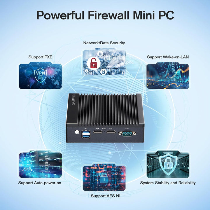 Sharevdi Firewall Micro Appliance, 4*In-tel i225 2.5Gbe NICs, In-tel Pentium N3700 4 Cores/4 Threads
