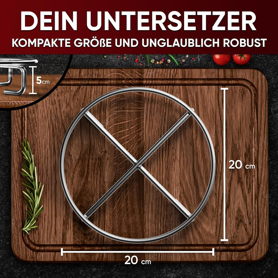 Edelstahl-Untersetzer 20x20 cm - Ablage für Dutch Oven & Kochgeschirr - Stabiler Untergrund auf Kohl