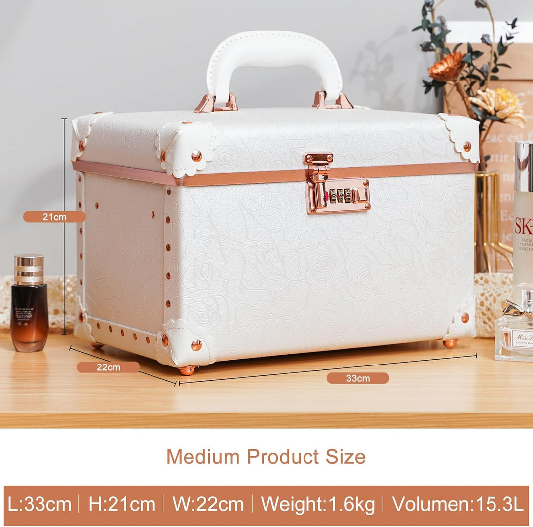 urecity Vintage Leder Kosmetikkoffer mit Spiegel - Hartschale Schminkkoffer für Damen, Reise Make-up